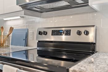 Designer kitchen with stainless steel appliances